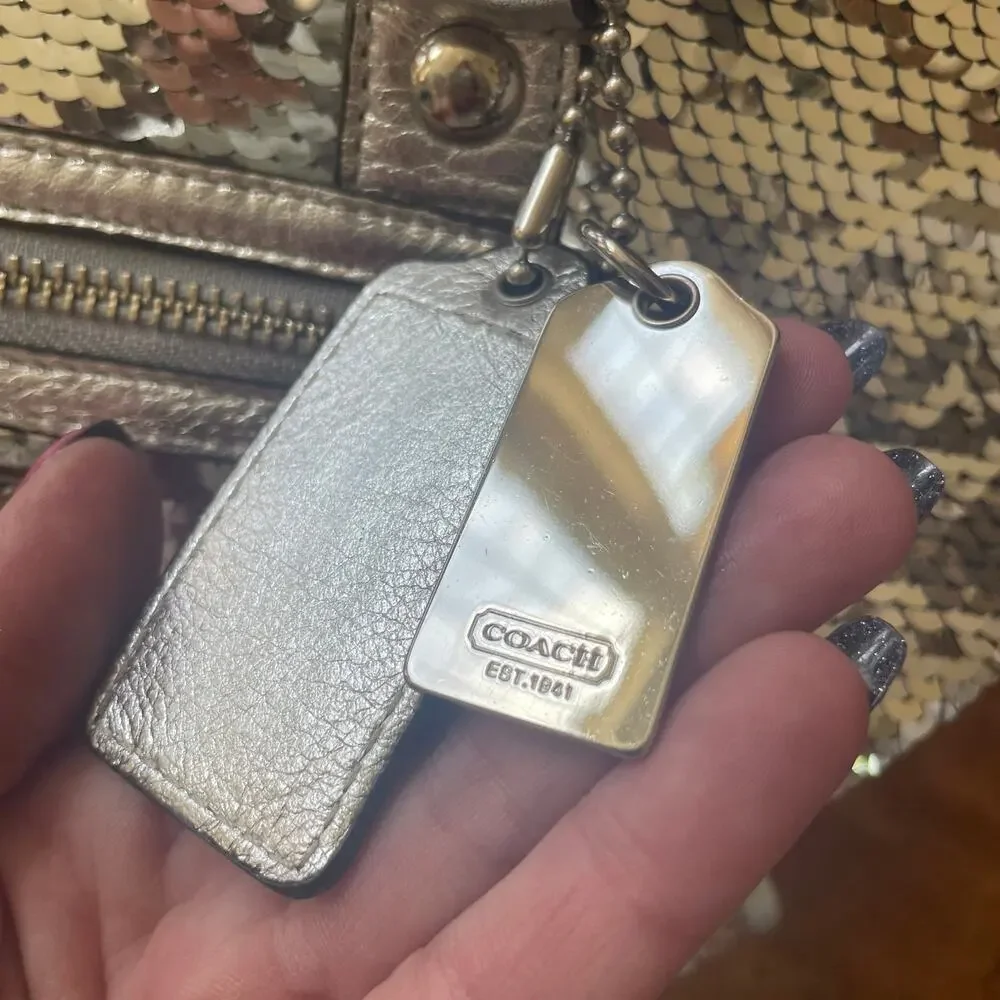 Rare Coach Poppy Spotlight Sequin Satchel 13821 | Silver Metallic Y2K